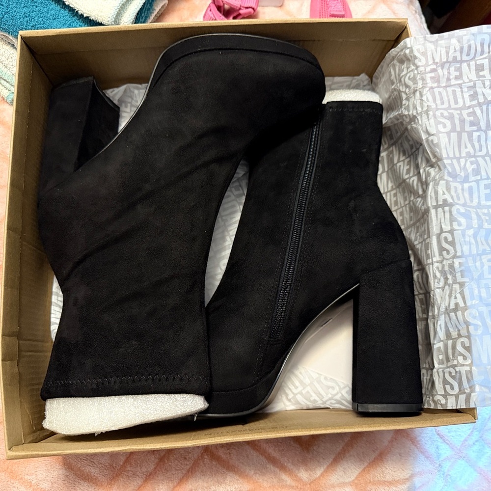 Steve Madden Black Heeled Boots for Women